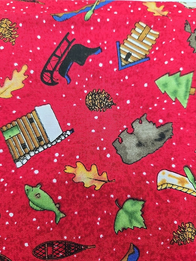JWF Stufio Christmas Woodland Cotton Print Fabric 3 Yard X 44″ UNCUT Red Multi