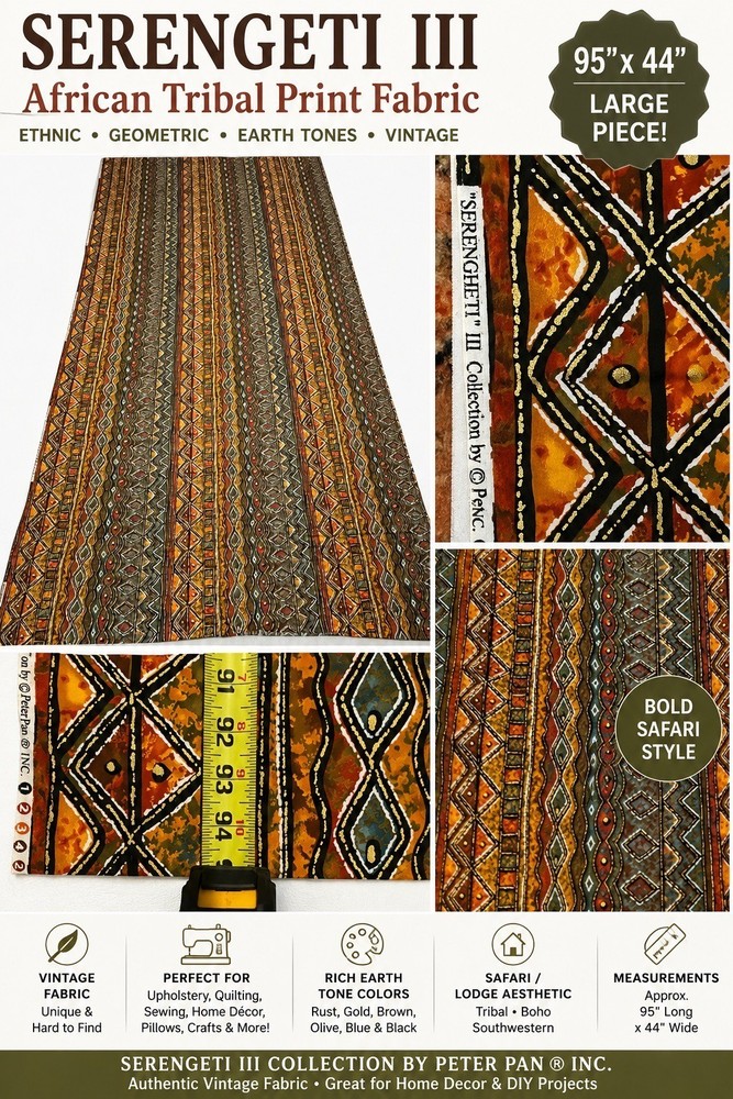 SERENGETI III African Tribal Print Fabric 95×44 Ethnic Upholstery Craft Cloth