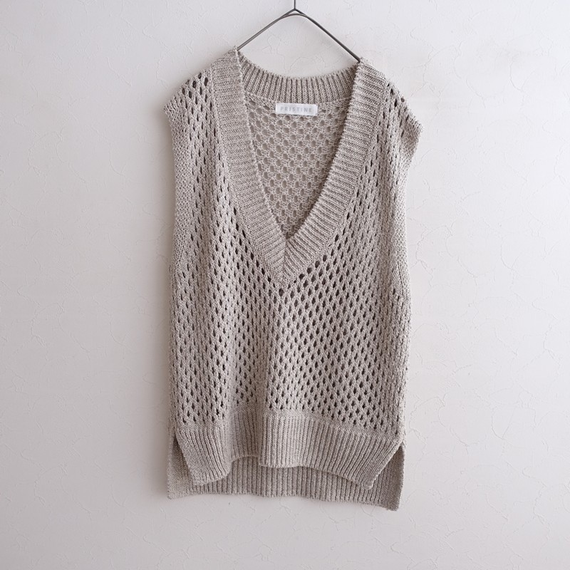PRISTINE Cotton Yak Linen Mesh Knit V-Neck Vest Size M