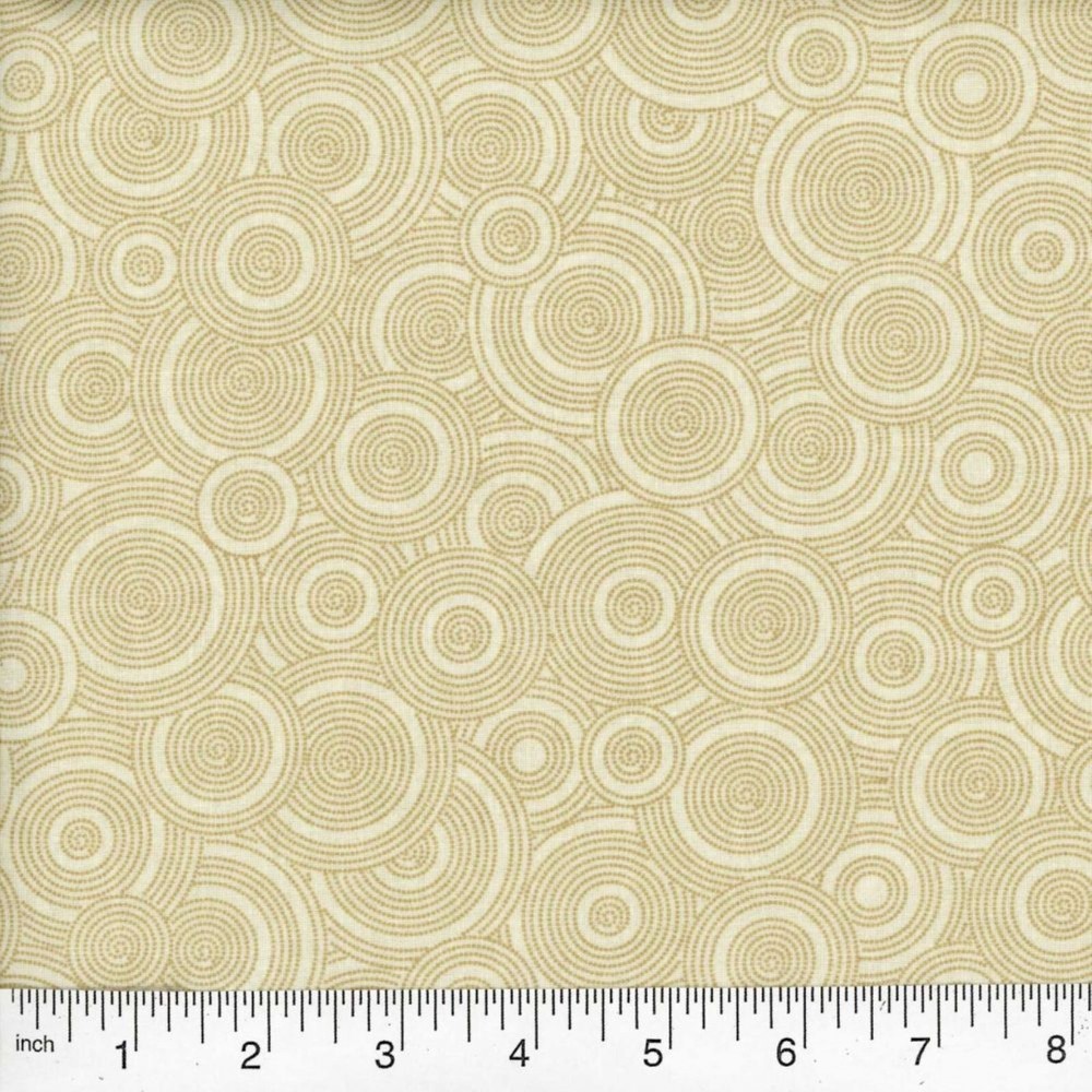 108″ Extra Wide Quilt Backing By the yard All Cotton Circles Beige Tan