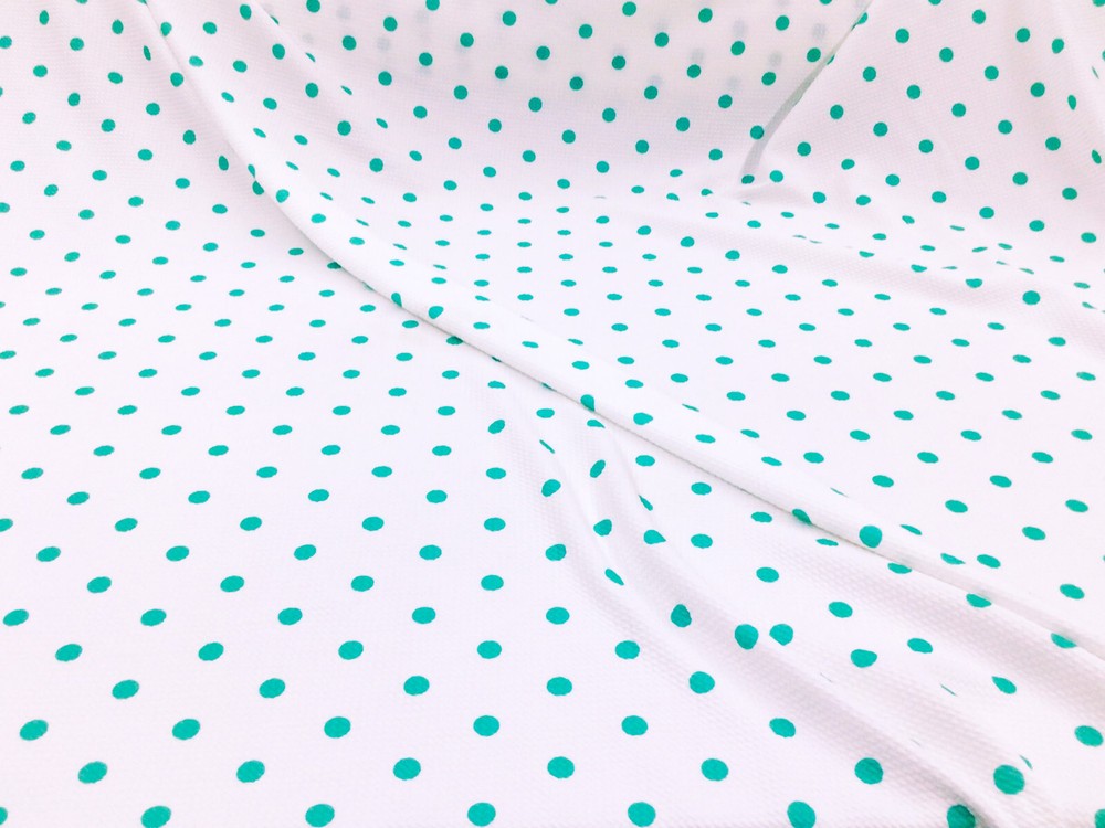 Bullet Printed Liverpool Textured Fabric Stretch White Mint Small Polka Dot R35