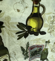 Gourmet Cuisine Olive Oil Bottle Theme Green Cotton Fabric BTHY #56