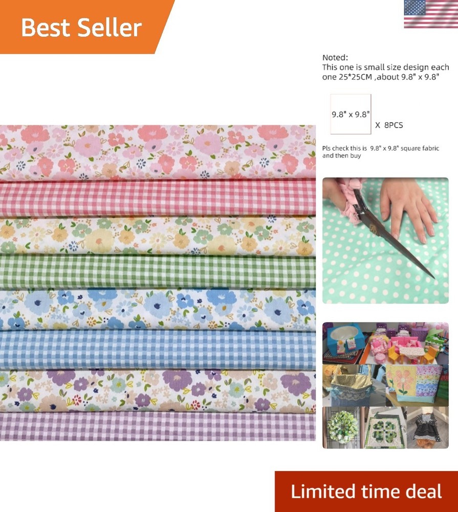 Charming 7 Pcs Floral Cotton Fabric, Each 9.8″ – Ideal for Home Decor Projects