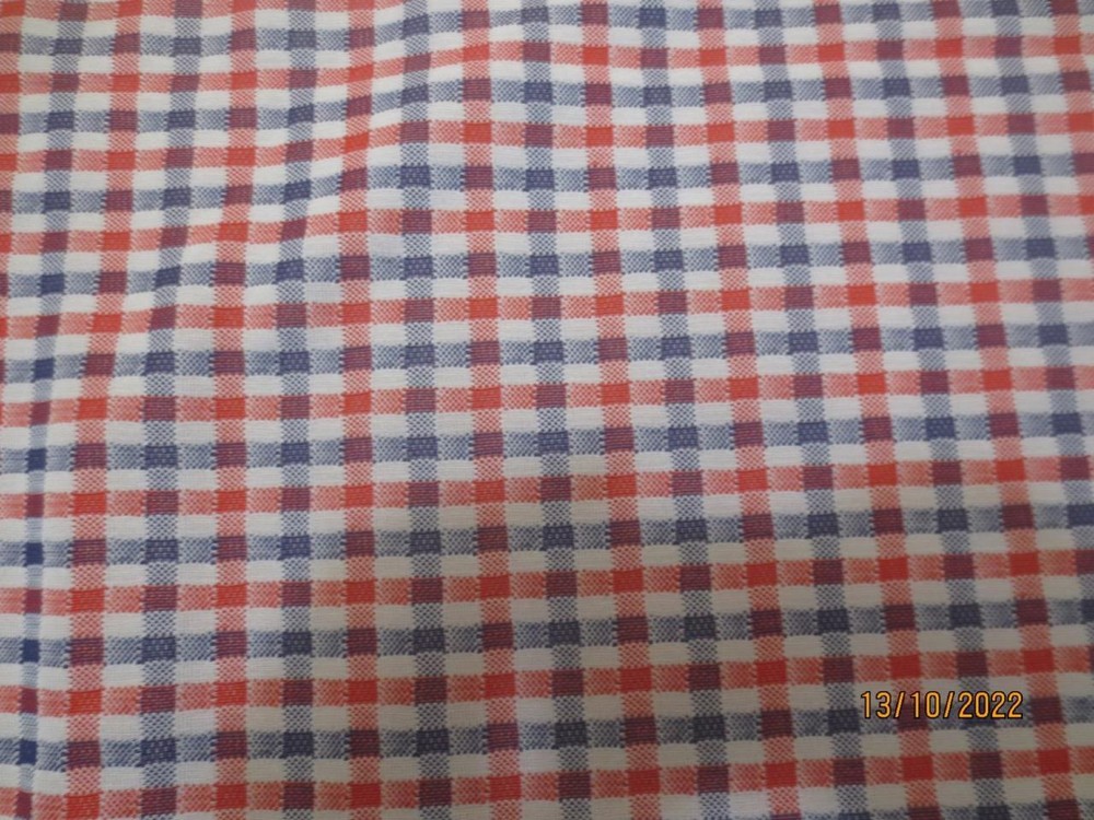 2 yds 20″ x 60″ Vintage 1970s Red White Blue Plaid Check 1 way stretch Polyester