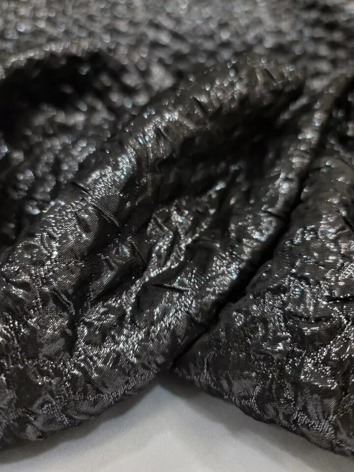 “Black Brocade Fabric with Textured Jacquard and Shimmer – Sold by the Yard”