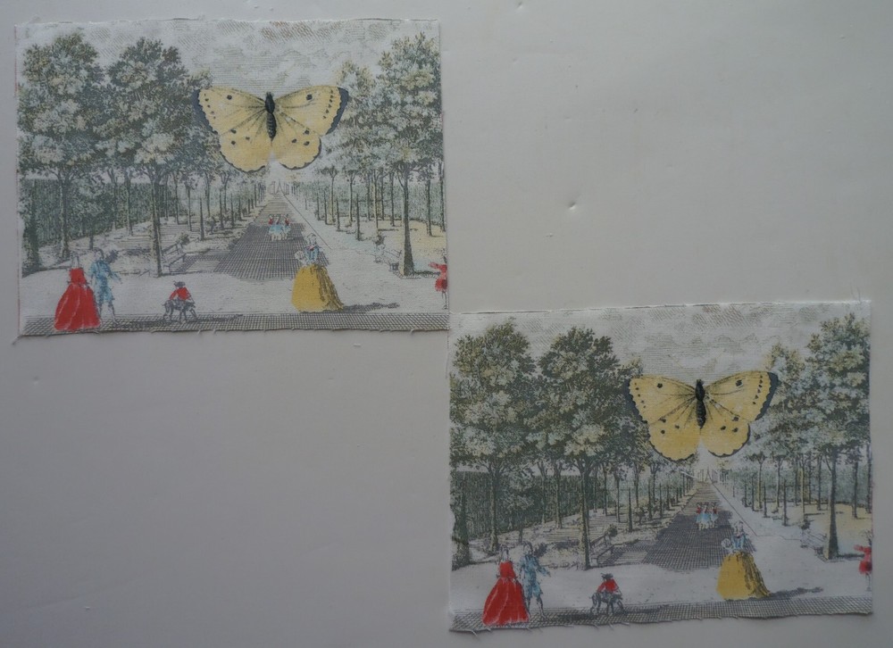 Cotton Fabric – People, Trees, Butterfly 2 Pieces 4 7/8″ Tall x 6 1/2″ Wide