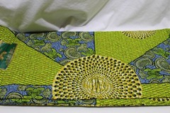 African Print Wax Cotton Satin Fabric 6 Yards Green, Blue, Yellow