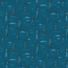 Coastal Guardians Monochromatic Lighthouses Cotton Fabric
