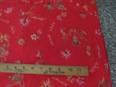 3 yards x44″ Hawaiian Textile Fabric Red Aloha Hawaii Design Hula Dancer flowers
