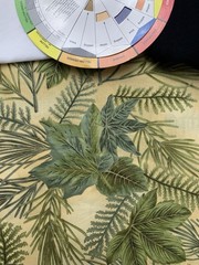 Hoffman Cotton Fabric Indian Summer Green Leaves Pine Needles Gold Yellow BTY