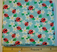 Joann Fabrics Lady Bugs and Flowers on Blue Fat Quarter