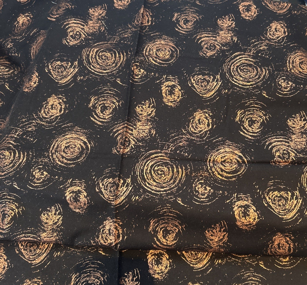 Heavy Metal Ro Gregg Northcott Copper Metallic on Black Cotton Quilting Fabric