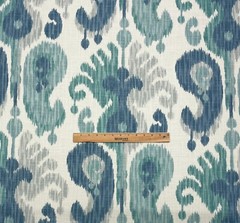 BALLARD DESIGNS ANDROS IKAT BLUE IVORY MULTIPURPOSE LINEN FABRIC 2.1 YARDS 54″W