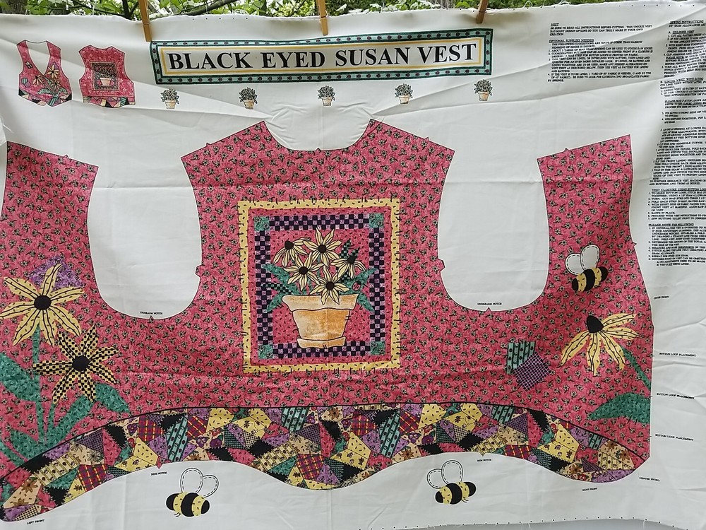 Lisa Seely For Springs Industries Black Eyed Susan Vest Fabric Panel, One Size
