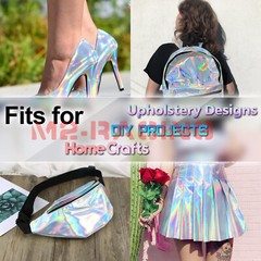Fabric Holographic Orange Cloth Vinyl Weave PU Faux Leather Iridescent Craft DIY