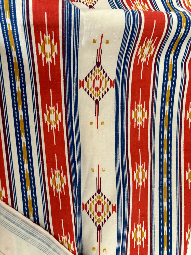3Yd 45X109 Vtg Blue Orange Gold SW Southwestern Aztec Stripe Quilt Fabric Cotton