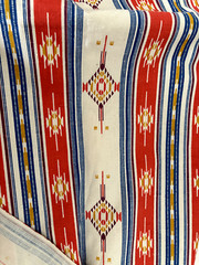 3Yd 45X109 Vtg Blue Orange Gold SW Southwestern Aztec Stripe Quilt Fabric Cotton