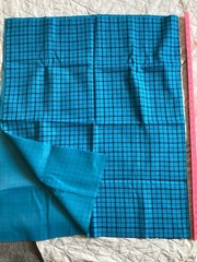 Vintage Teal Blue Checkered Plaid Woven Upholstery or Pillow Fabric 36” X 60”