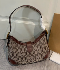 Hobo Bag In Signature Jacquard Oak Maple CBF16 Outlet