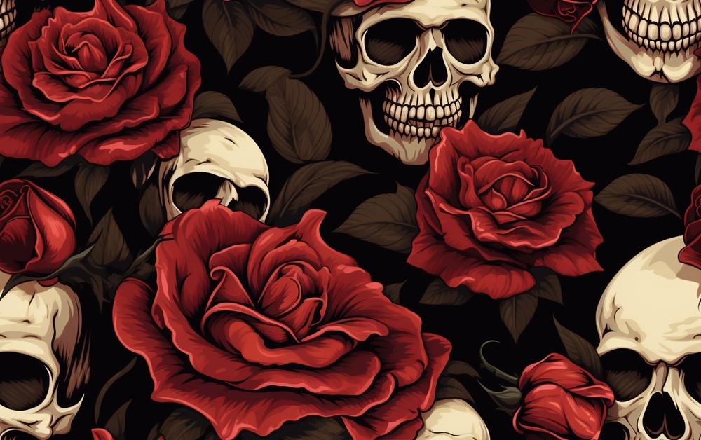 Skull And Roses Printed Cotton Fabric By The Yard