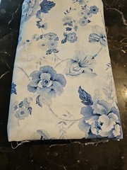 Vintage Fabric Wamsutta Cotton Blend Blue & White Floral Flowers 5 1/2 yards