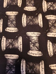 Knit Fabric Thread/Spool Print Navy Background Two Yards