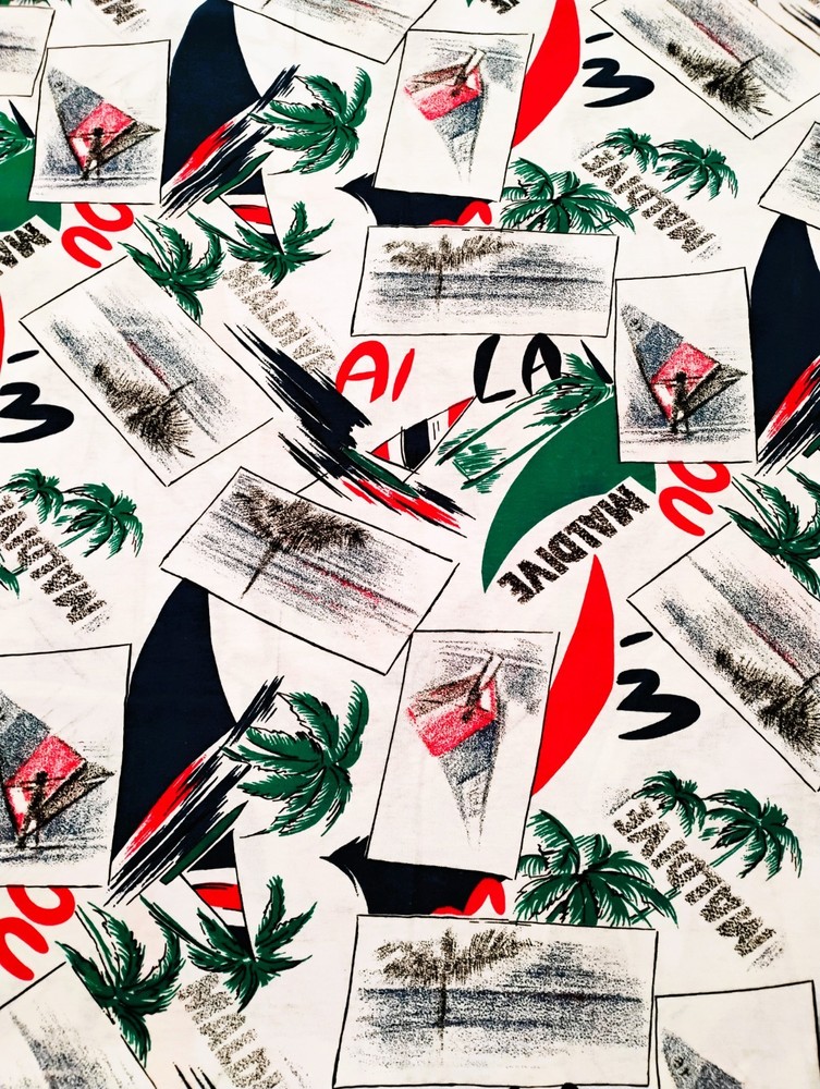 Tropical Island Sailboats Palm Trees Maldives Tube Knit 2 yds x 62″