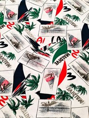 Tropical Island Sailboats Palm Trees Maldives Tube Knit 2 yds x 62″