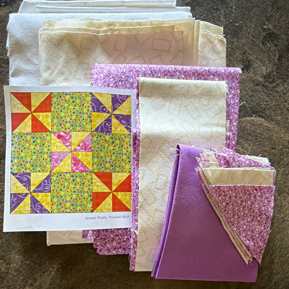 Cotton Quilting Fabric Lot Purple Cream White Floral Prints Solids Fat Eighths