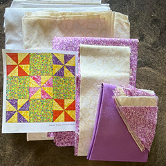 Cotton Quilting Fabric Lot Purple Cream White Floral Prints Solids Fat Eighths