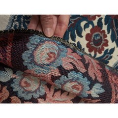 2.5 Yards Vintage Home Decor Fabric Red Blue Sunflower Jacquard Stripe
