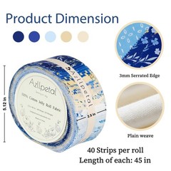 Blue Jelly Roll Fabric PreCut Cotton Strips Quilting 2.5×45″ 40 Pcs Floral