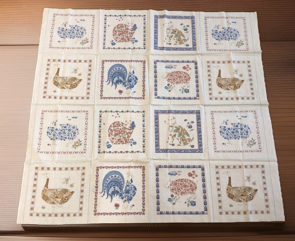 Veg Joan Kessler Concord Fabrics Cotton Panel Cream Floral Animals 44”x43”