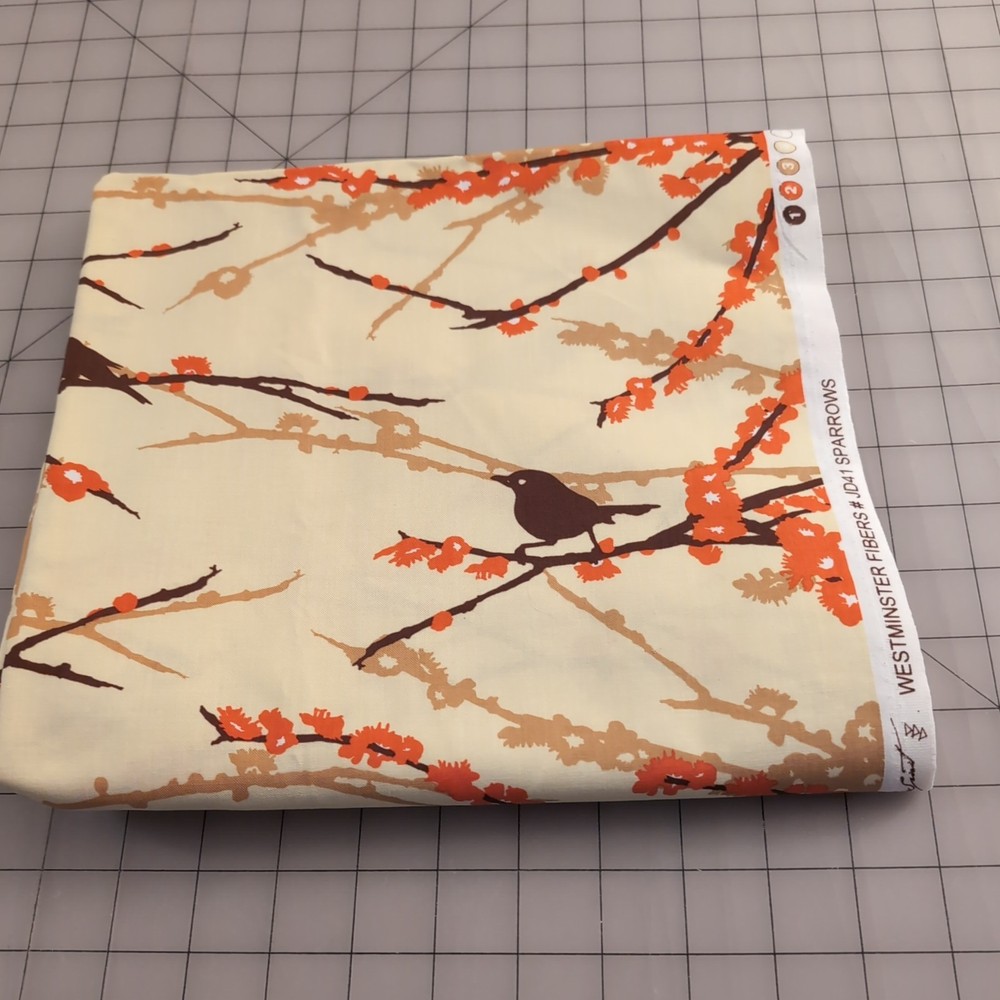 Joel Dewberry Fabric Aviary Birds Sparrows Bark Orange Brown Quilt 1- 3/4rd yard