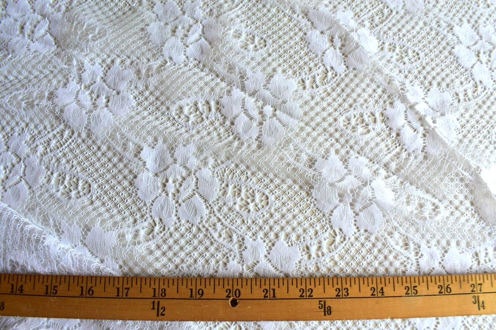 WHITE FLORAL LACE OPEN WEAVE 100% POLYESTER FABRIC 2 PIECES 1.8 YARDS