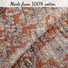 Red Orange Vintage Reversible 100% Cotton 3-Piece Quilt Bedding Set, Coverlet Be