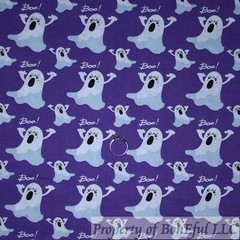 BonEFul FQ Cotton Quilt Purple White Ghost BOO Black Face Halloween B&W Stripe S