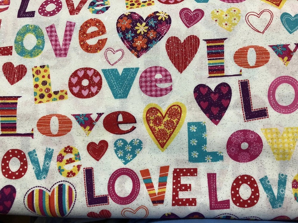 Fabric Cotton “ Love” Novelty prints, Quilt 1/2 Yard