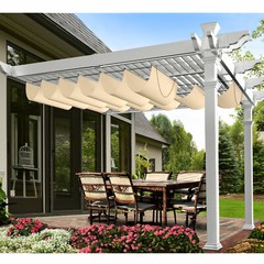 E&K Retractable Pergola Canopy Cover Waterproof Awning Deck Garden Yard Beige