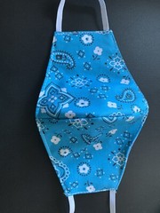 Face Mask triple Layer Handmade Washable Cloth Blue Bandana