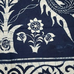 Peacock Floral Batik Fabric Chinese Indigo Cotton Y2K from Shanghai Museum 57×35