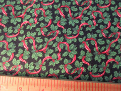 Red Berries & Holly Ribbons Christmas Holiday Cotton Fabric 1 FQ Approx 18 x 21