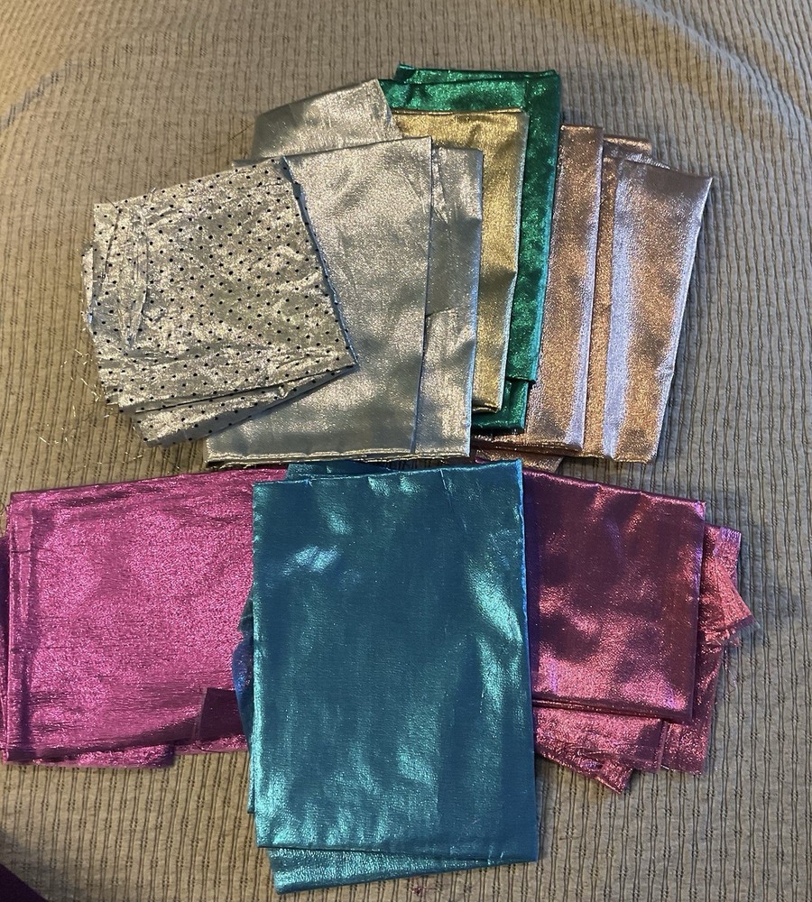 8 Multi Colored Shiny Craft Woven Fabric DIY Lot 1/2 Yard Pieces