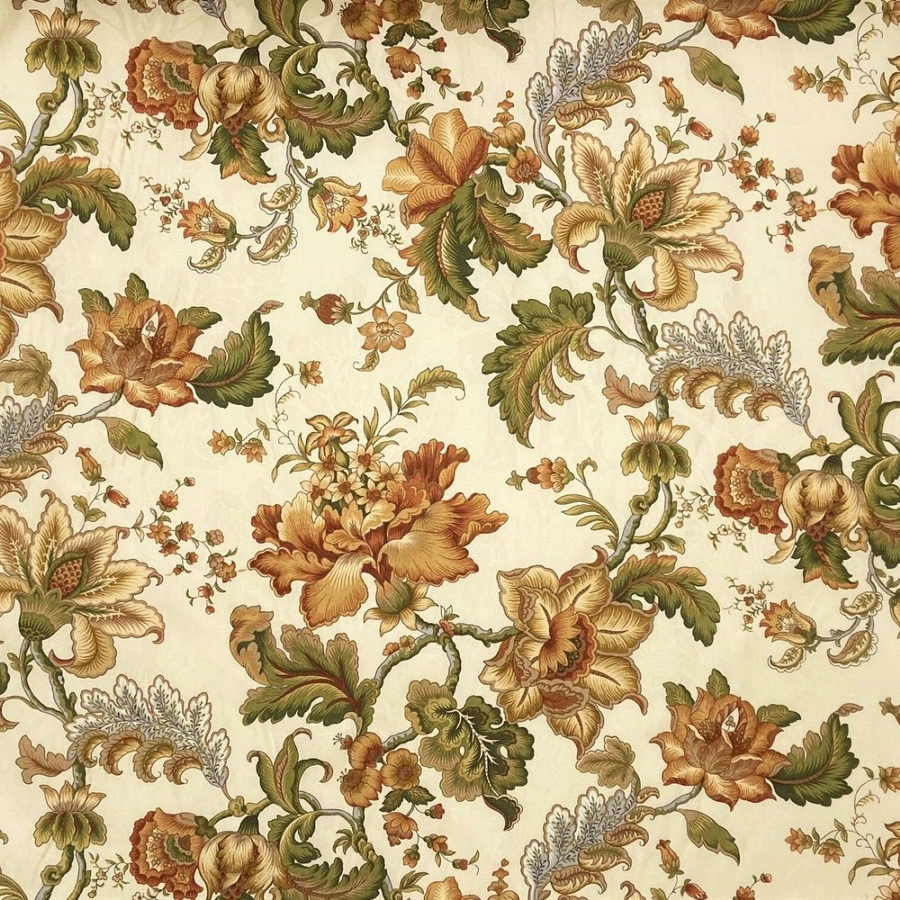 Vintage Mill Creek Floral APRICOT Cotton Drapery Curtain Pillow Fabric 1.625 YDS