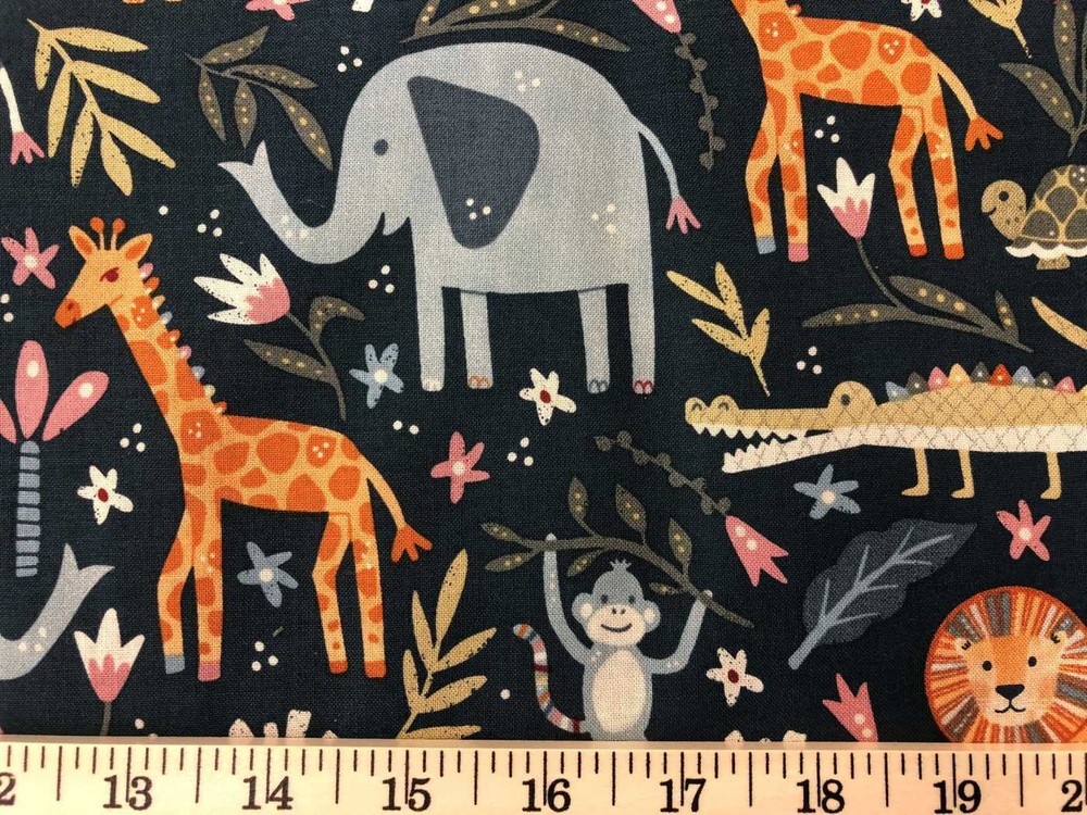 Animal Kingdom Nursery Fabric Giraffe Lion Monkey Cotton Quilting Apparel Fabric