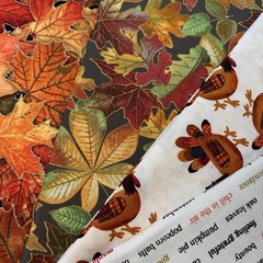 Fall Autumn 6 Fat Quarters Quilters Cotton Turkeys Oak Leaves orange green red