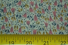 By 1/2 Yd, Vintage, Pink Navy & Gold Calico on Blue-Gray PolyCotton Fabric, D520
