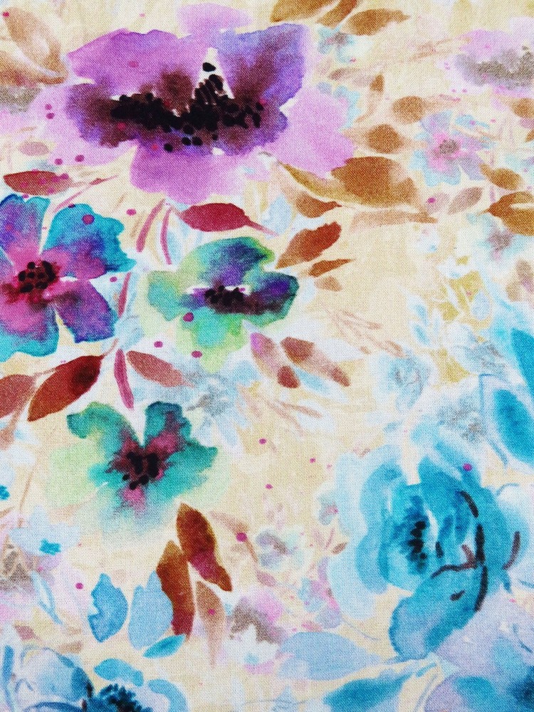 Flower Fabric Rayon Challis Japanese Apparel Paintbrush Floral By the Yard