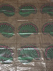 Vtg African Wax Print Fabric Green Brown Peacock Tail 44”x108”