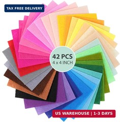42 pcs Felt Fabric Sheet 4″x4″ Assorted Color DIY Craft Squares Nonwoven 1mm Thi